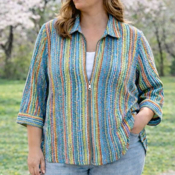 Coldwater Creek Colorful Textured Zip Jacket Lightweight Boho 1X - Picture 10 of 10